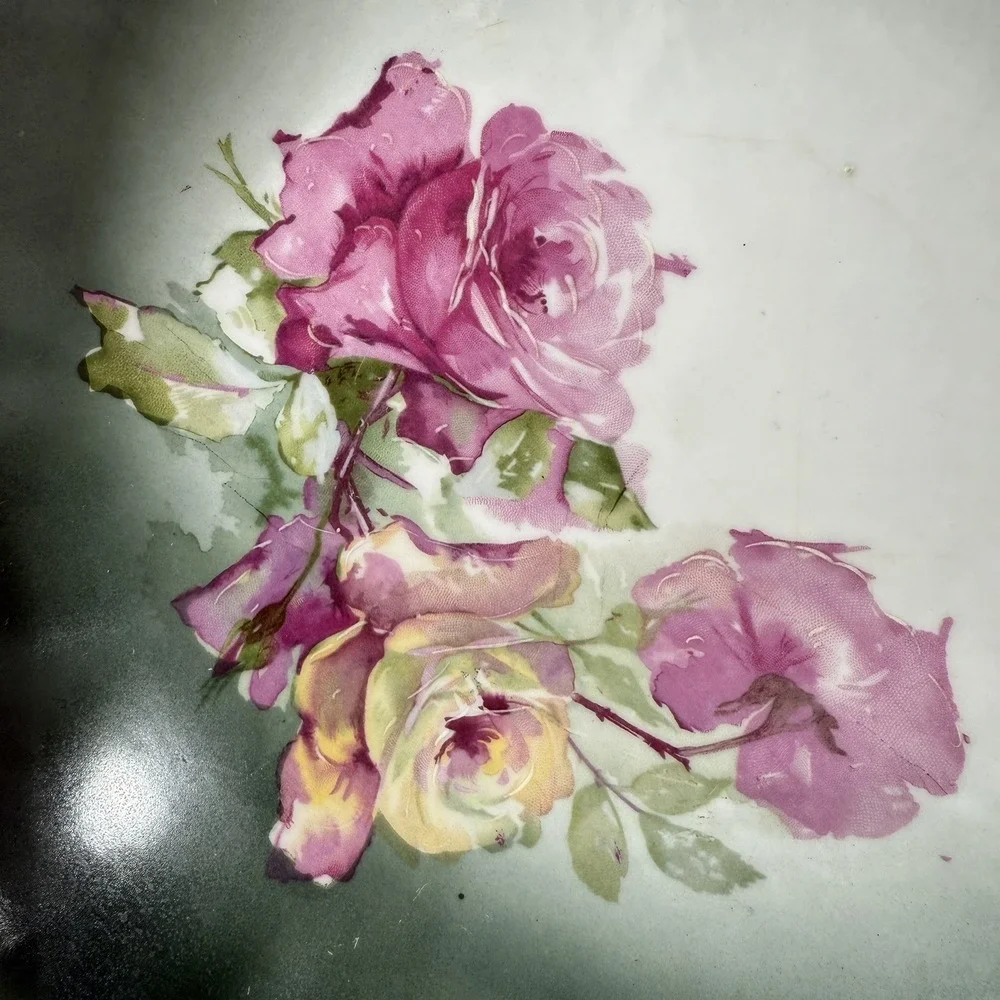 Three Crown China Germany Hand Painted Bowl Roses Gilt Edge‎ 9.5